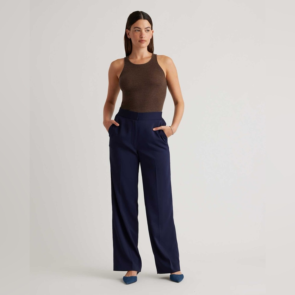 Quince Stretch Crepe Classic Trouser Pants Sz 12 Navy